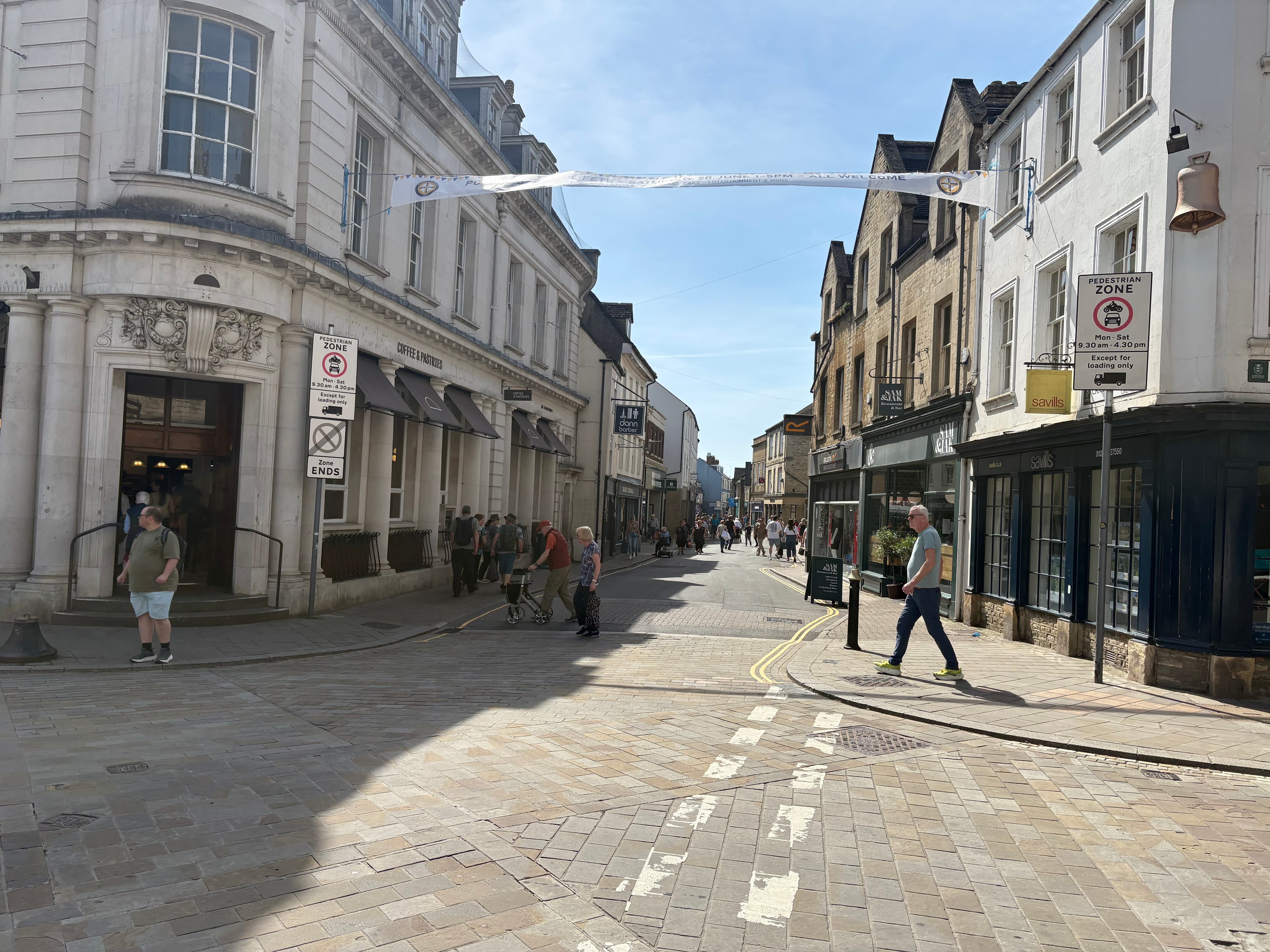 Cirencester High Street looking down toward the shops and side lanes
