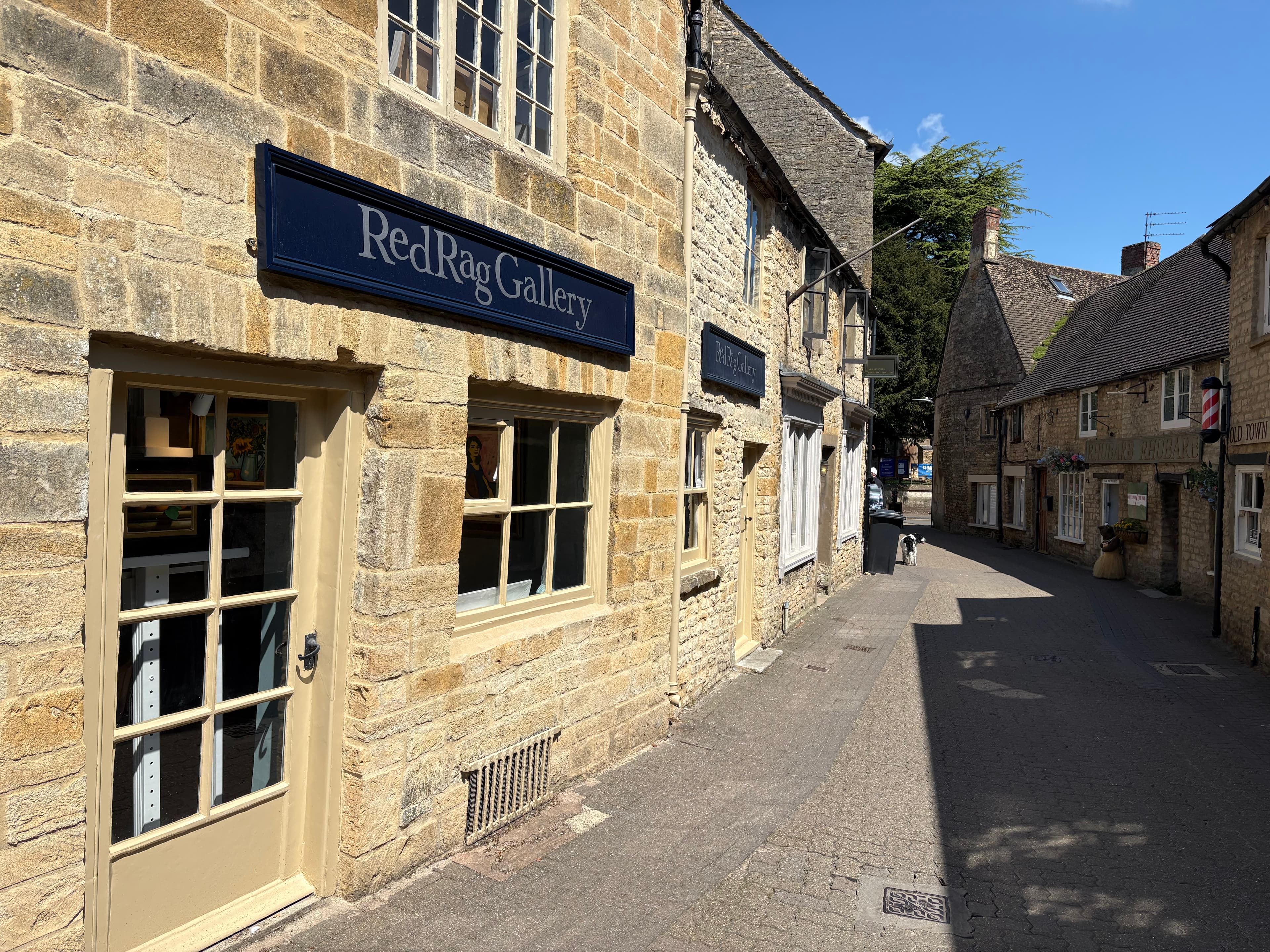 Red Rag Gallery on a quiet honey-stone side street in Stow